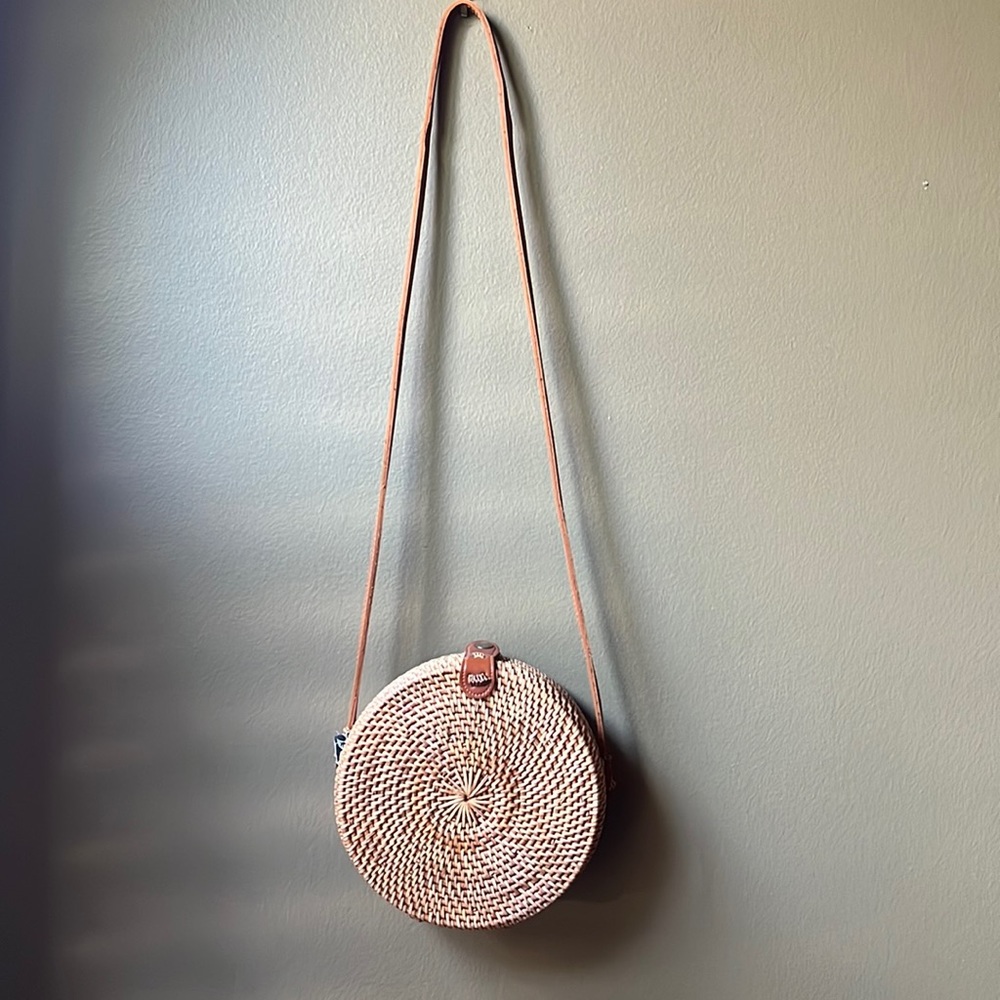 8in Circular Rattan Cross Body Bag